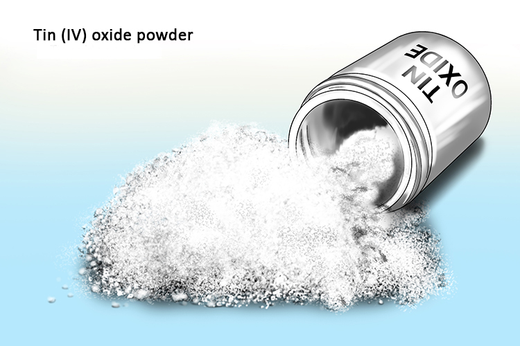 Tin produces tin oxide powder no flame when heated